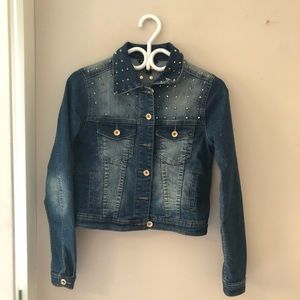 Studded cropped denim jacket